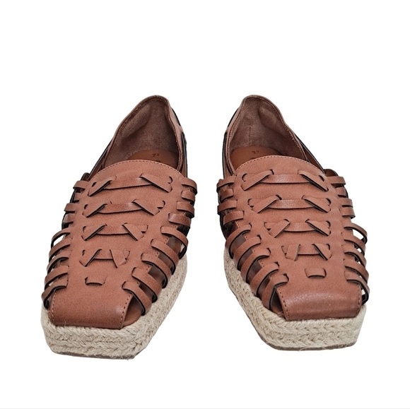 Sam & Libby Brown woven platform boho Espadrille Loafer flats Faux Leather 9.5 - Picture 4 of 16